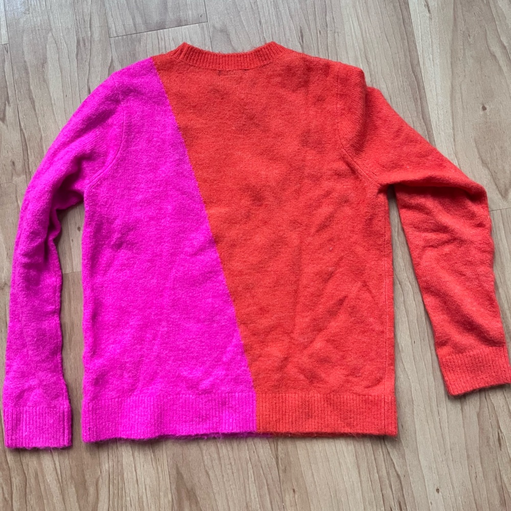 Colourblock Pink and Orange Crew Neck Sweater - Picture 2 of 5